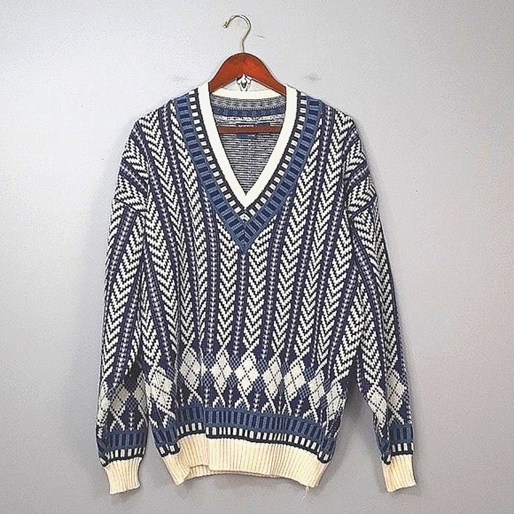 Bristol Blues Vintage 90's Oversized Grandpacore V-Neck Sweater